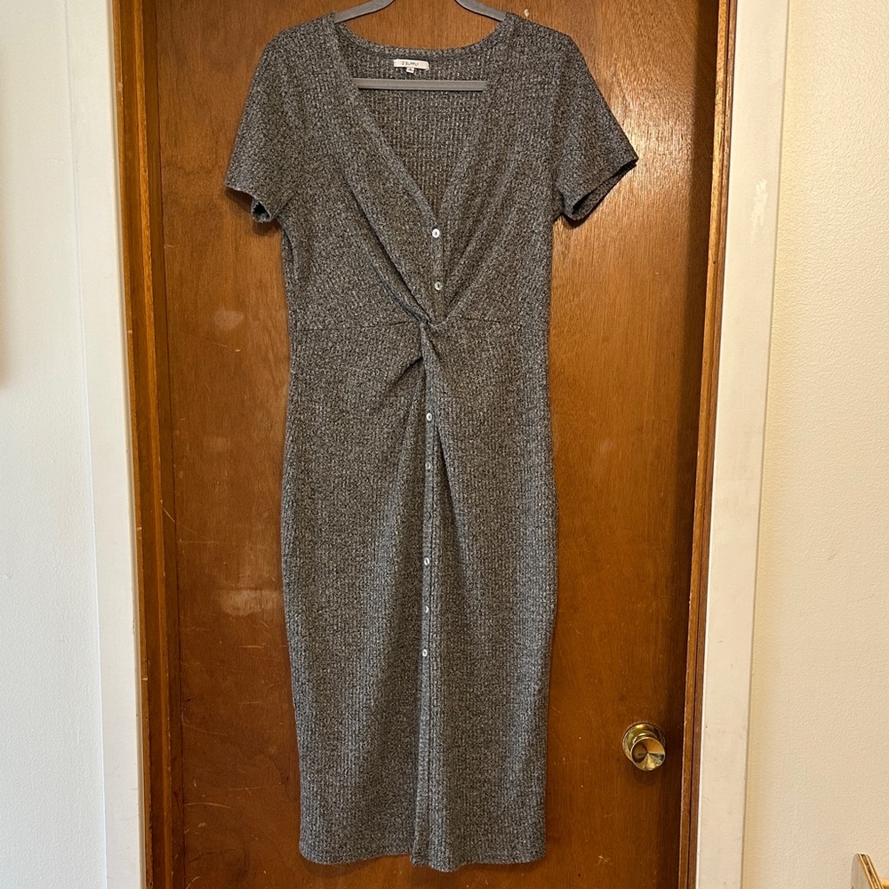 Z Supply Gray Twist-Front Rib Knit Midi Dress - Size L